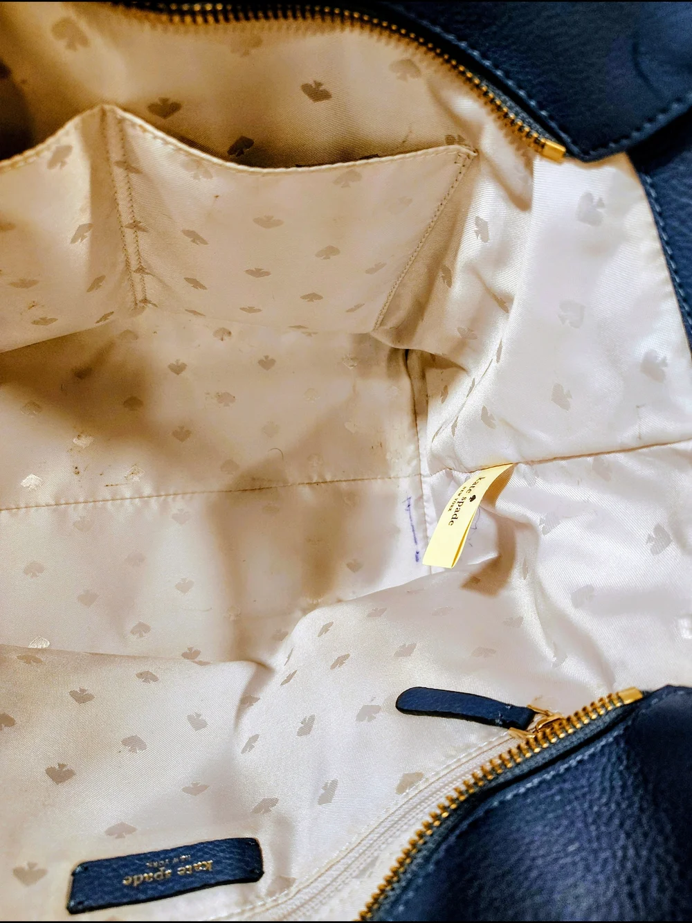 Kate Spade Cowhide Leather Tote with Cream Lining, Navy Blue EUC